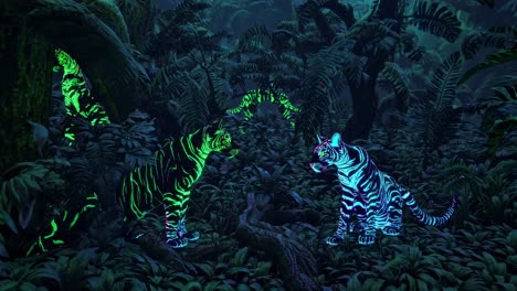 neon tigers in a glowing jungle