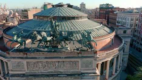 close shot of horses on the top of teatro politeama garibaldi