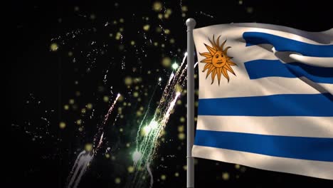 Animación-De-La-Bandera-De-Uruguay-Sobre-Fuegos-Artificiales