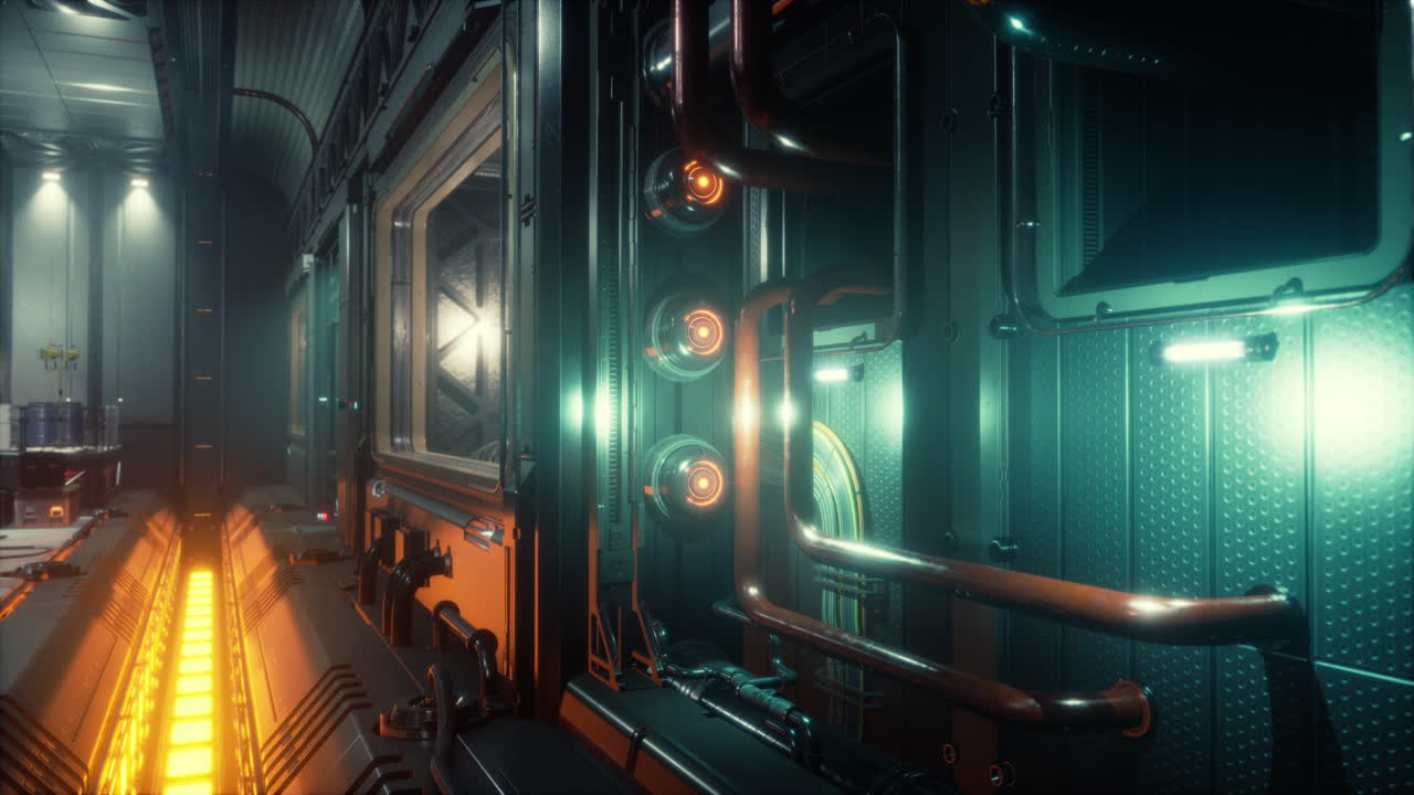 우주 기지의 미래적인 인테리어