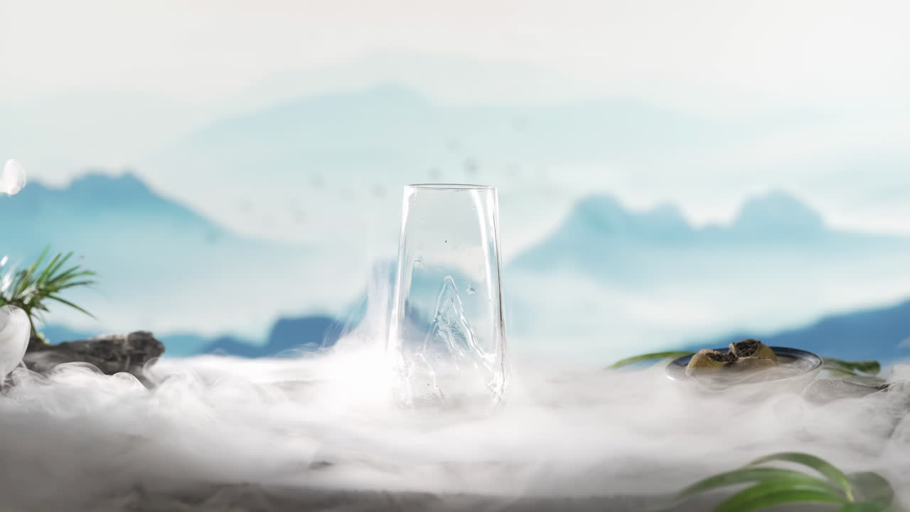 Refreshing Tranquil Smoky glass tea still life film food culture in traditional cultural environment aromatic herbal Infusion with Mountain View