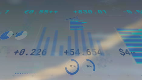 animación de estadísticas y procesamiento de datos financieros sobre fondo blanco