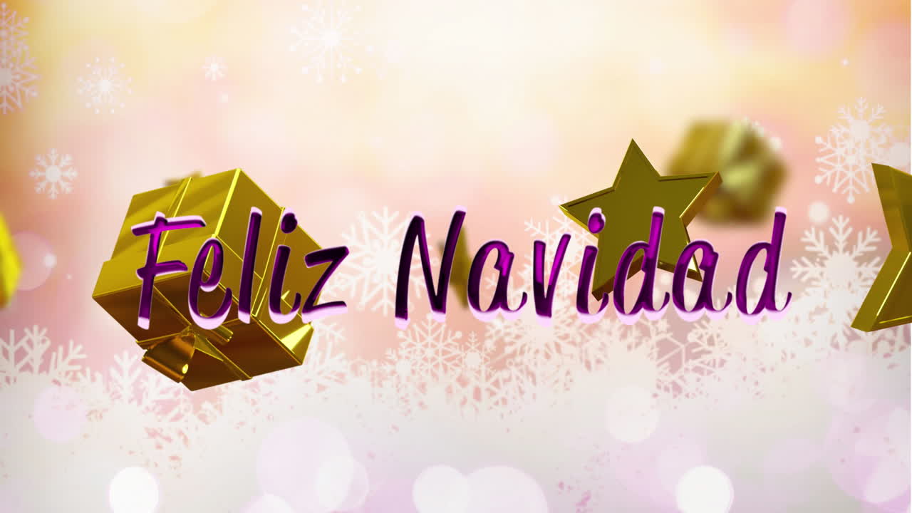 animación de texto de feliz navidad sobre decoraciones navideñas en fondo de nieve