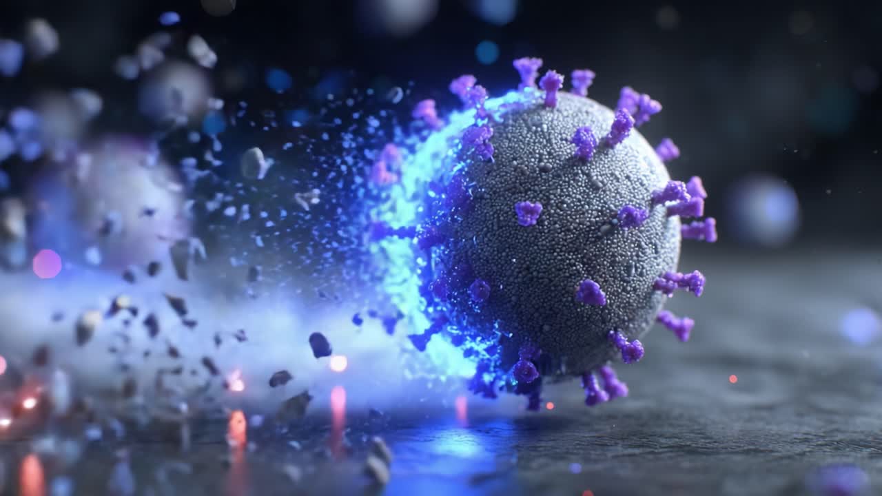 Dynamic Visualization of Viral Particles in Motion, Showcasing the Intricate Details of the Virus Structure and Its Interaction with Surrounding Elements in a Stunning 3D Rendering
