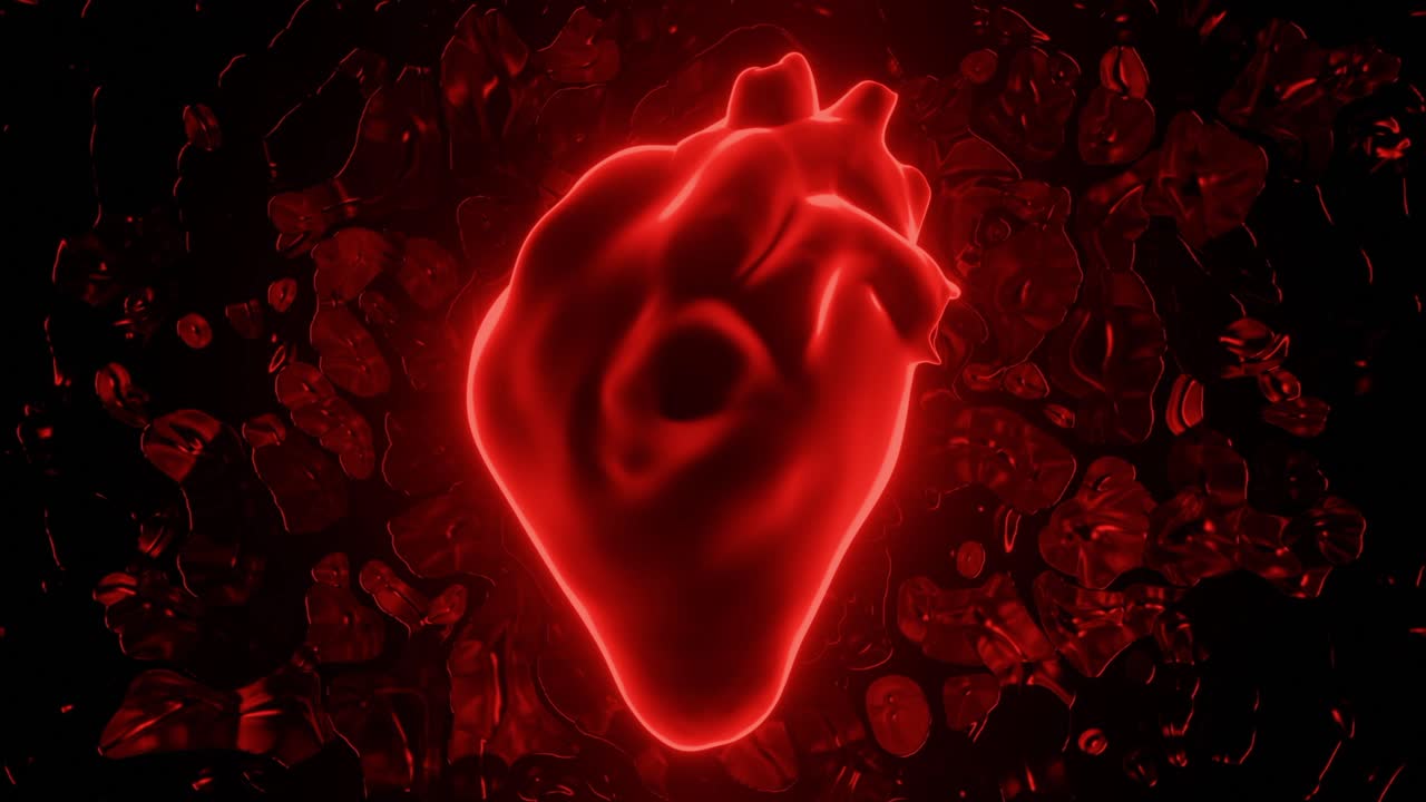 una representación en 3d de un corazón humano rojo brillante