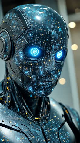 advanced humanoid robot with glowing features in a futuristic setting