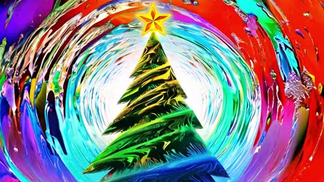 whimsical christmas tree with swirling colors