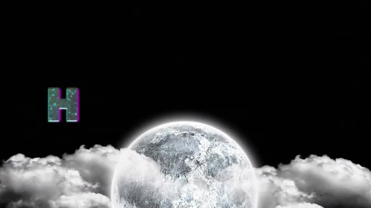 하늘에 달과 구름 위에 행복한 할로윈 텍스트의 애니메이션