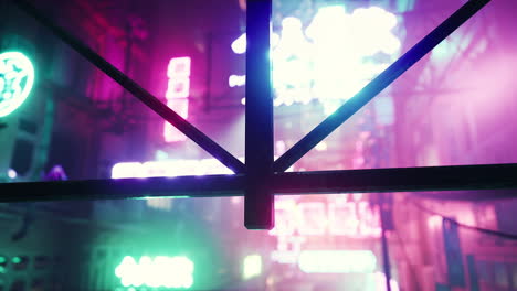 cyberpunk city at night: neon lights and glowing signs