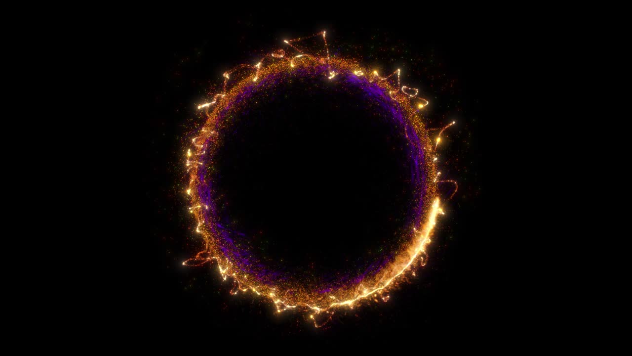 animación de un portal amarillo redondo que consta de partículas y ráfagas de energía aisladas en fondo negro con alpha luma matte vfx cg 4k.