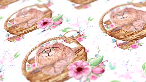 fondo abstracto con gatos y flores de acuarela dibujados a mano. imágenes de 4k de bucle sin costuras.