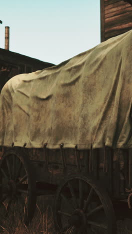 close-up of a covered wagon