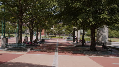 urban plaza with trees and people