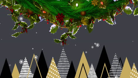 animación de ramas de abeto sobre el patrón del árbol de navidad