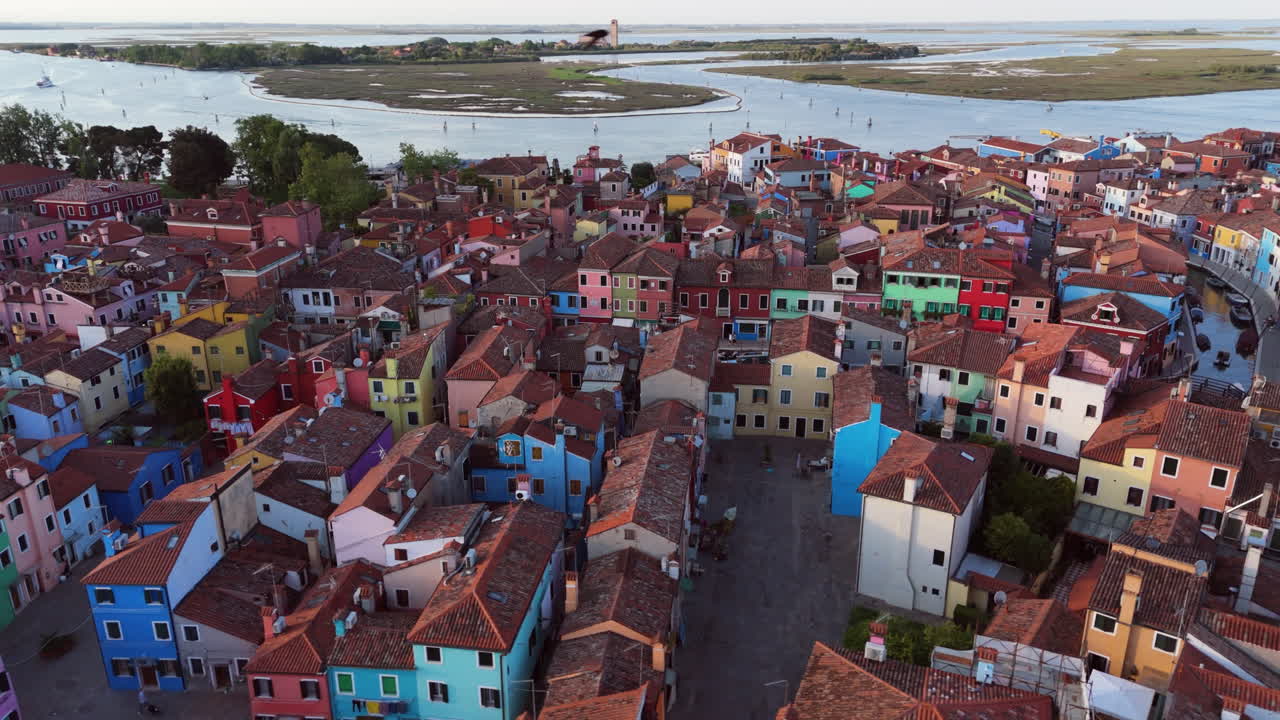 Burano With Colorful Houses, An Island In The Venetian Lagoon In Venice, Italy - Aerial Shot