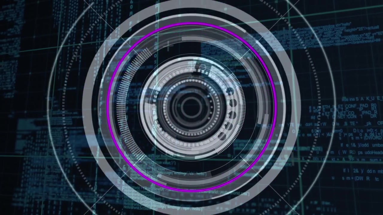 Animation of scope scanning and data processing over purple background