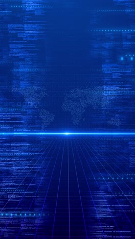 futuristic coding digital floor grid glowing dotted world map streaming data codes abstract