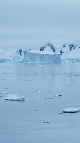 Iceberg-Antártico,-Paisaje-Marino-Costero-De-Hielo-Flotando-En-El-Agua-Del-Océano,-Video-Vertical-Para-Redes-Sociales,-Carretes-De-Instagram-Y-Tiktok,-Paisaje-Invernal-De-La-Península-Antártica