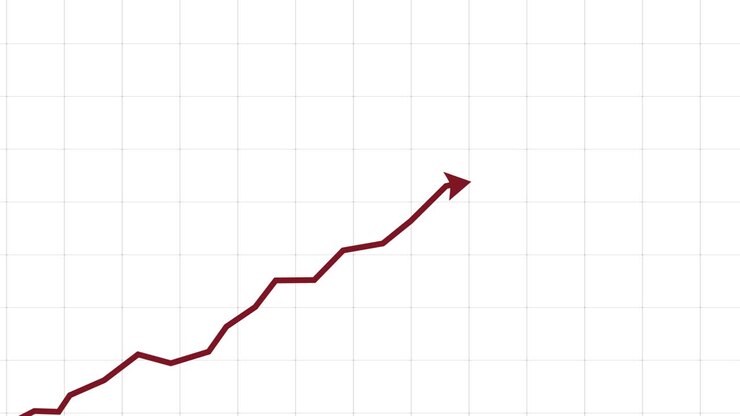 Animasjon av rød pil som beveger seg oppover på hvitt forretningsdiagram