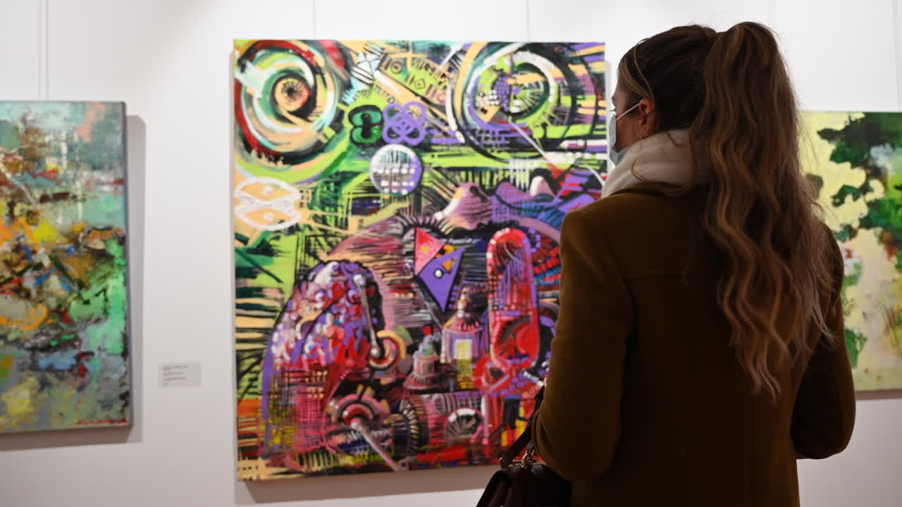 CHISINAU, MOLDOVA - OCTOBER 18, 2021: Woman visitor at National Art Museum of Moldova