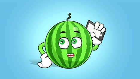 cartoon watermelon face animation call mobile phone with luma matte