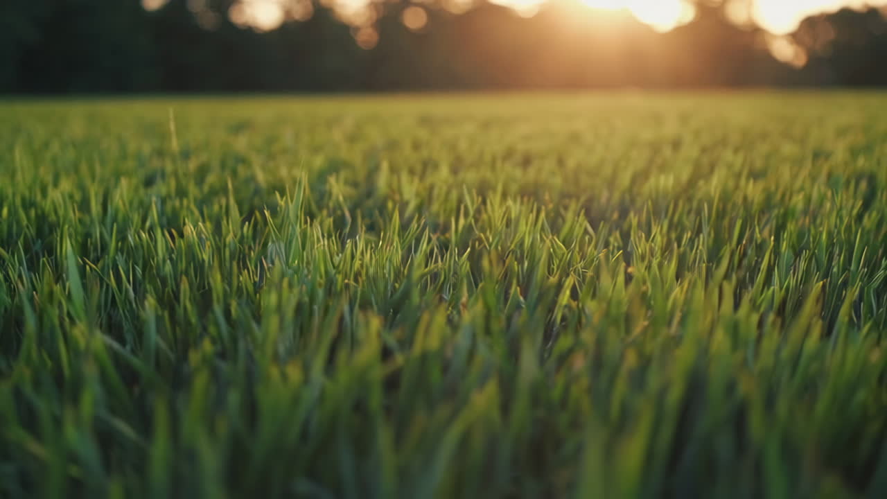 puesta de sol sobre un campo de hierba