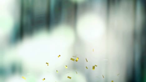 Animation-of-gold-confetti-falling-on-glowing-background