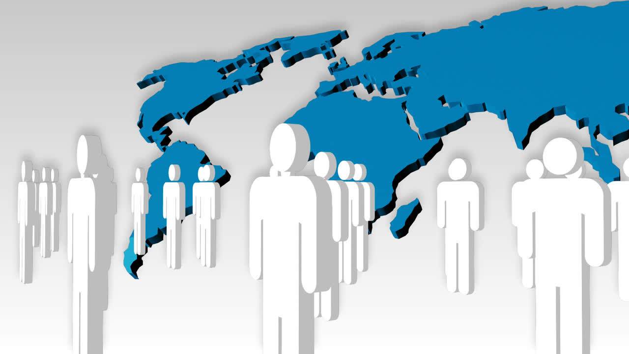 배경에 세계와 함께 사람들의 아이콘의 애니메이션