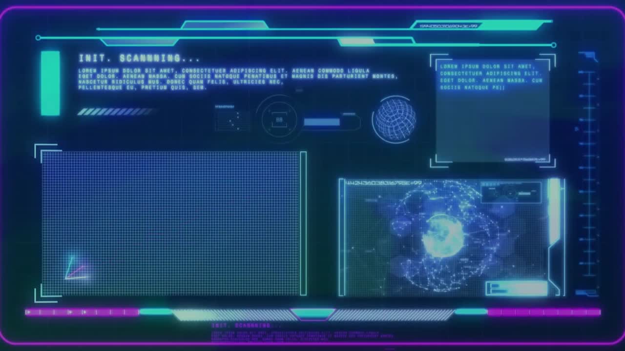 Animation of digital interface with data processing against blue background