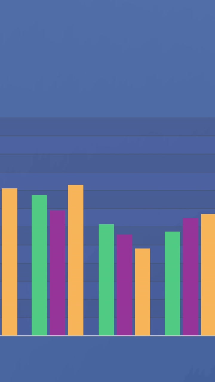 Animazione di elaborazione di dati statistici su sfondo blu