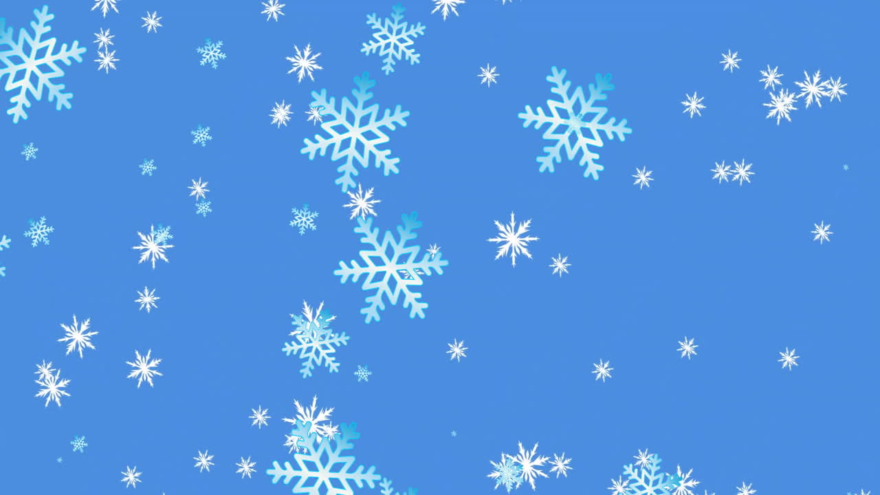 Animation of snow falling on blue background