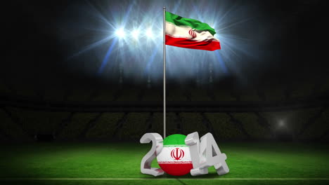 iran national flag waving on football pitch with message