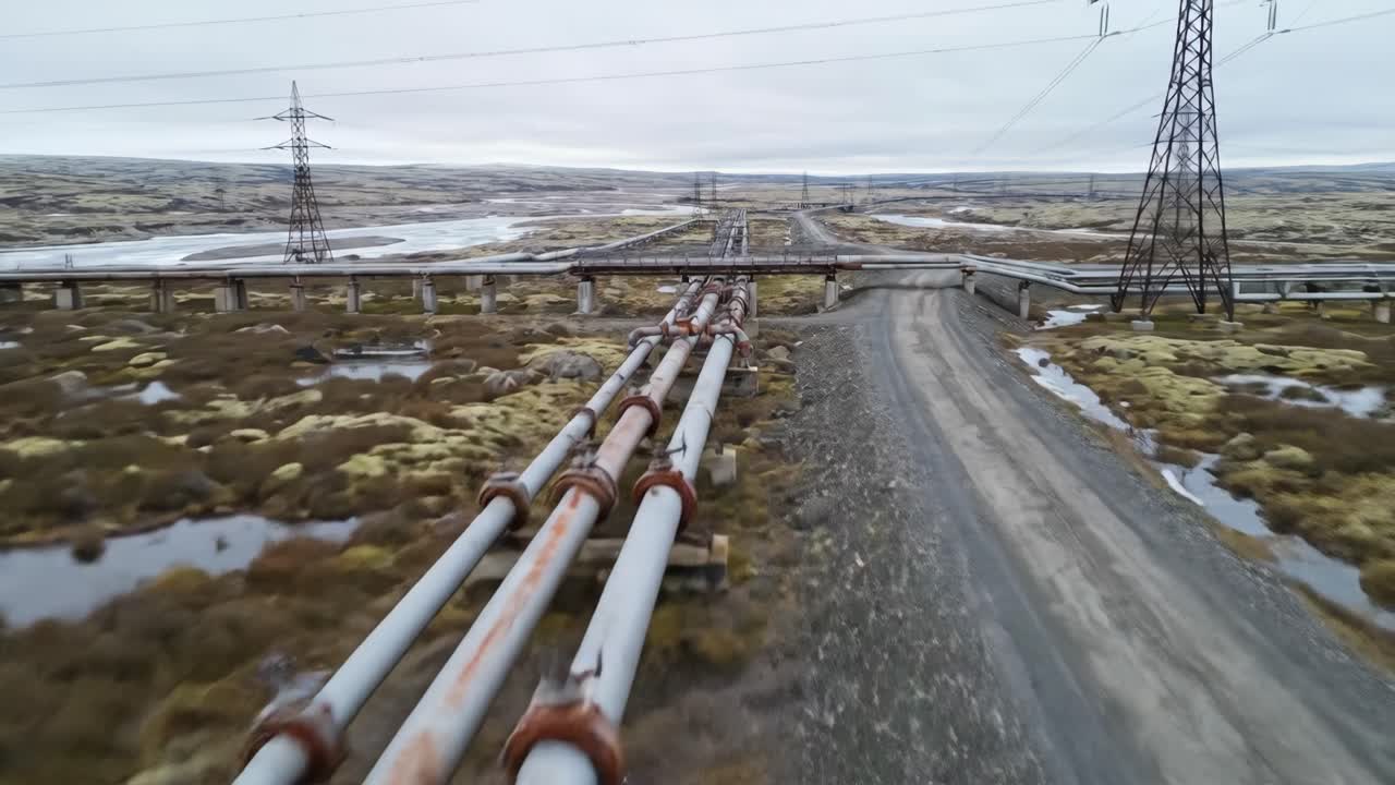 Аэрофотосъемка промышленных трубопроводов и линий электропередач в тундре