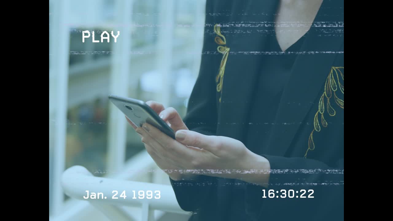 Animation of interference over caucasian woman using smartphone