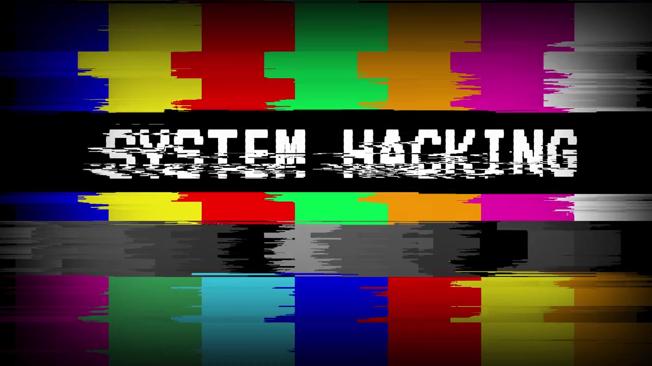 System Hacking Text with Glitching Color Bars and Digital Distortion