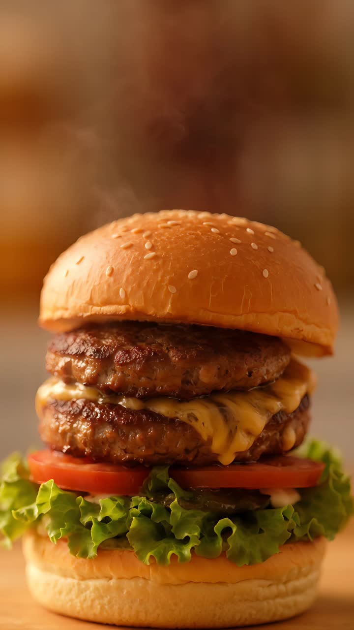Hamburger Succoso Primo Piano Sfondo Bokeh 4K