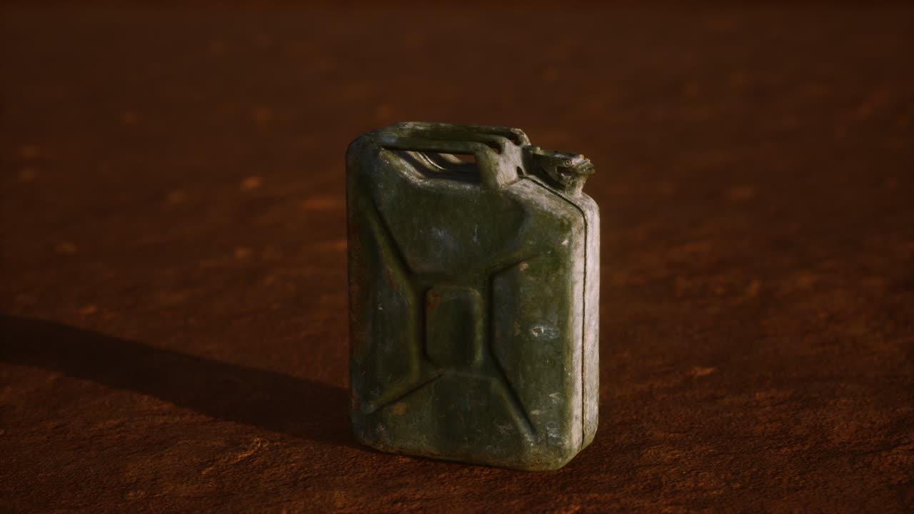 오래된 사막에서 녹은 연료 캔