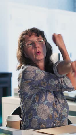 vertical video elderly woman patient dealing with pain in her back muscles at checkup visit
