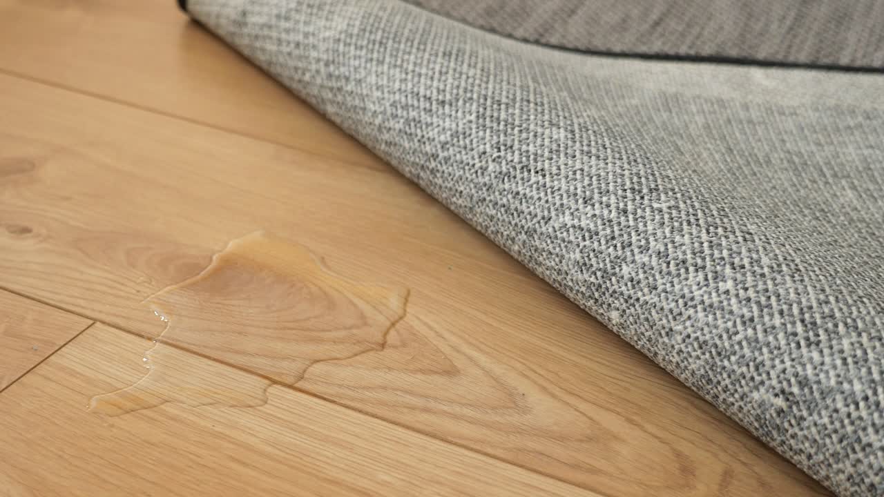 Water Spill Under a Carpet on Wooden Flooring