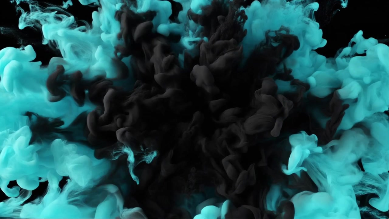 Esplosione astratta di inchiostro ciano e nero nell'acqua