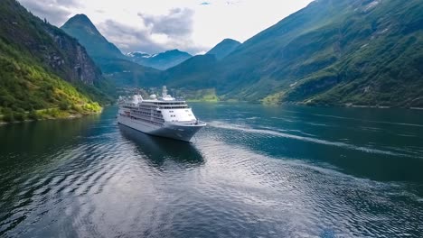 cruise liners on geiranger fjord, norway