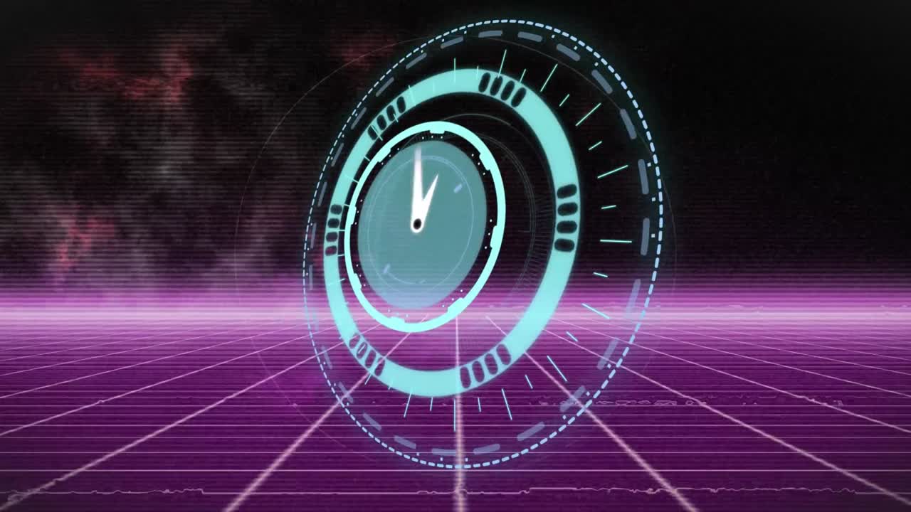 animación del escaneo de alcance y el reloj sobre la red de conexiones.