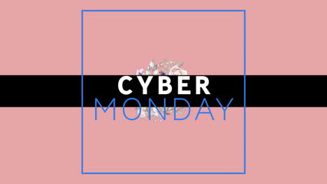 digital animation of cyber monday text banner against floral design spinning on pink background