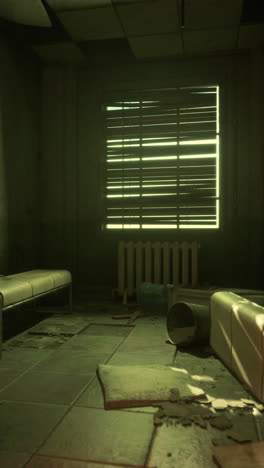 dimly lit room with two couches and a radiator