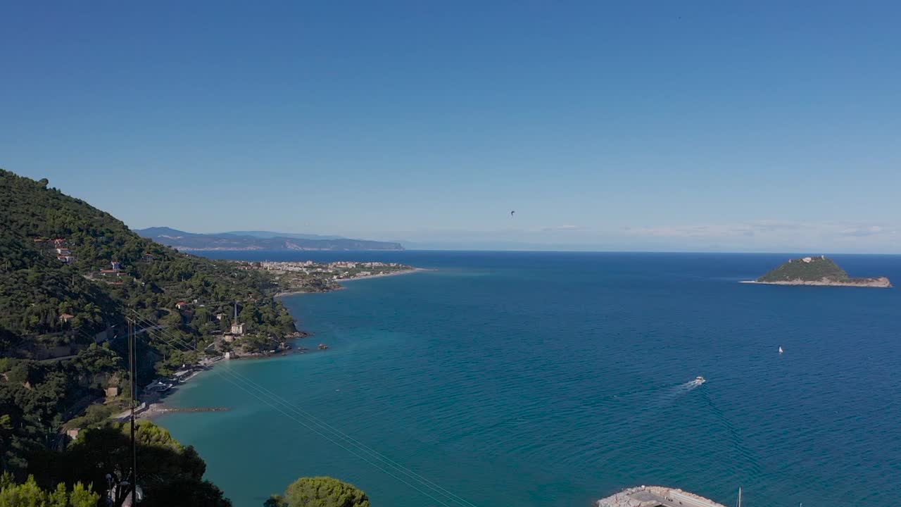 drone shot reveals the beautiful coast in liguria