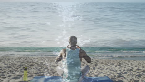 animación de paisaje marino sobre un hombre afroamericano que medita