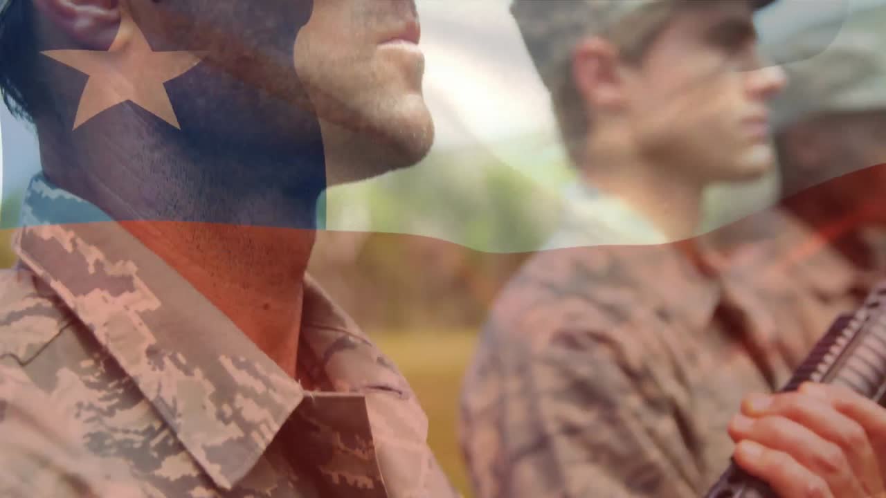 animación de la bandera de chile sobre los soldados