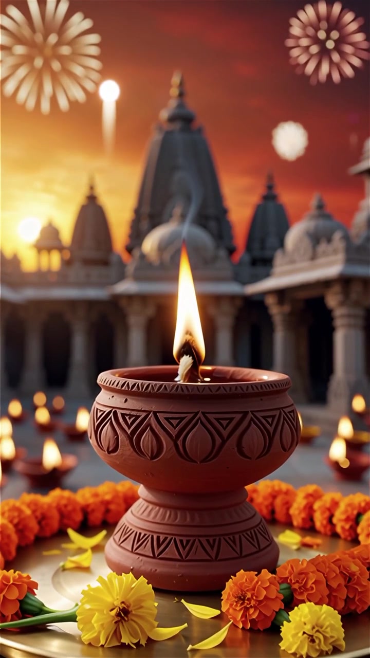 Diwali Festival Background with Lanterns and Traditional Diyas Decorations