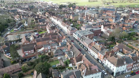 high street warwick market town, warwickshire uk drone, aerial