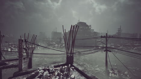 urban landscape shows destruction after a natural disaster or conflict